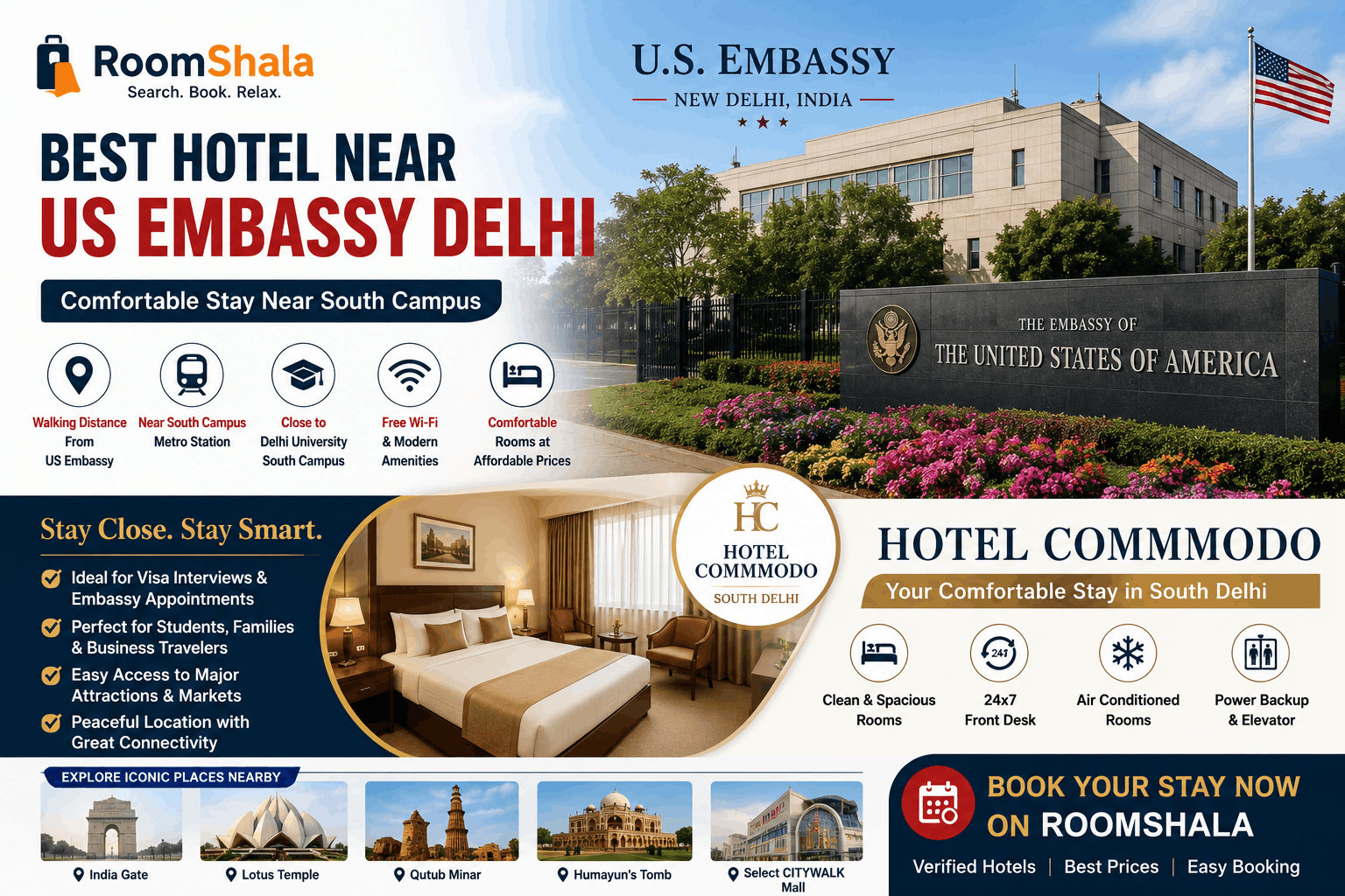 Hotel Near Delhi University South Campus & US Embassy Delhi | Stay at Hotel Commodo